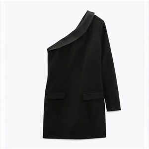 Zara black one shoulder blazer mini dress